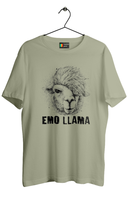 Футболка мужская с принтом Эмо Лама. Alpaca, animals, distressed, emo, funny, llama, vintage, лама, эмо. 2070702