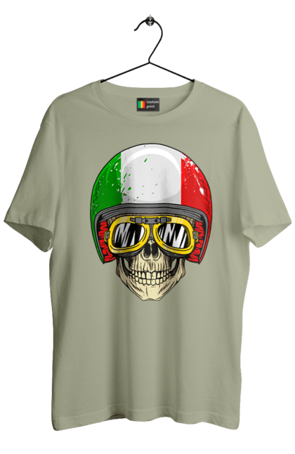 Футболка чоловіча з принтом "Череп в мотошоломі". Мото, окуляри, череп, шолом. 2070702