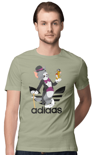 Футболка мужская с принтом Adidas Том и Джерри. Adidas, tom and jerry, адидас, джерри, кот, мульт, мультсериал, мышь, том, том и джерри. 2070702