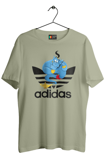 Футболка мужская с принтом Adidas Джинни. Adidas, aladdin, genie, адидас, аладдин, джинни, мультфильм, персонаж. 2070702