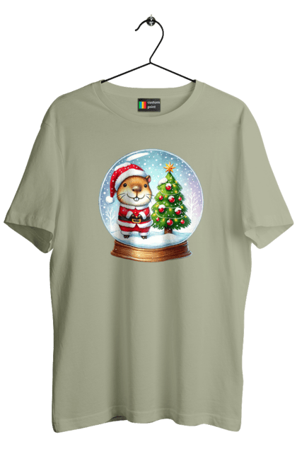 Men's t-shirt with prints Christmas Capybara with a Tree. Animal, capybara, christmas, christmas capybara, christmas tree, gift, holiday, new year, new year`s gift, santa. 2070702