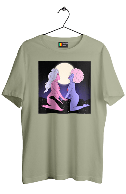 Футболка чоловіча з принтом "Дві Інопланетянки І Місяць". Дівчата, зверху, інопланетянки. 2070702