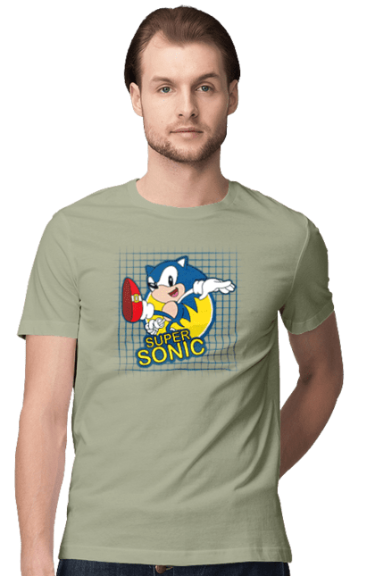 Men's t-shirt with prints Sonic. Comic, mascot, multisterial, sega, sonic, sonic the hedgehog, video game. 2070702