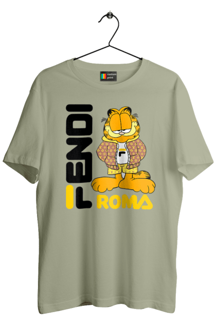 Футболка чоловіча з принтом "Fendi Гарфілд". Fendi, garfield, бренд, будинок моди, гарфілд, італія, люкс, мода, сумка, фенді. 2070702