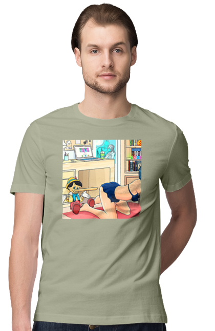 Футболка чоловіча з принтом "Буратіно У Дорослій Казці". Бетмен, буратіно, гола, поцілунок, прикол. 2070702