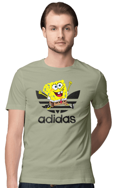 Футболка мужская с принтом Adidas Губка Боб. Adidas, spongebob, адидас, баскетбол, губка боб, мультик, мультсериал, мяч, спанч боб, спорт. 2070702