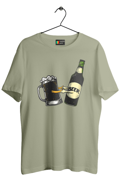 Футболка чоловіча з принтом "Пляшка Пива З Келихом Пива". Келих, пиво, пляшка. 2070702