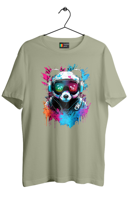 Футболка чоловіча з принтом "Панда в VR шолом". Віртуальна реальність, гік, панда, персонаж, шолом. 2070702