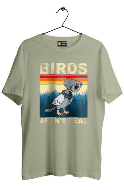 Men's t-shirt with prints Birds aren't real. Bird, camcorder, camera, conspiracy, pigeon, reality, surveillance. 2070702