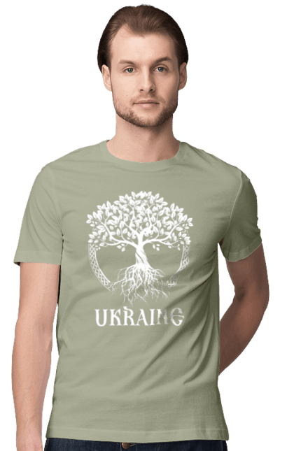 Футболка чоловіча з принтом "Дерево Україна". Дерево, дерево з корінням, дерево україна, зсу, патріотична, україна, українська. 2070702