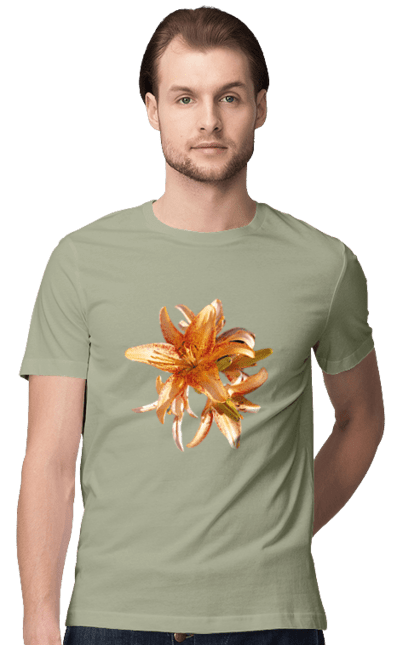 Men`s t-shirt with prints Orange lily. Beauty, flower, lily, nature, orange, solar. 2070702