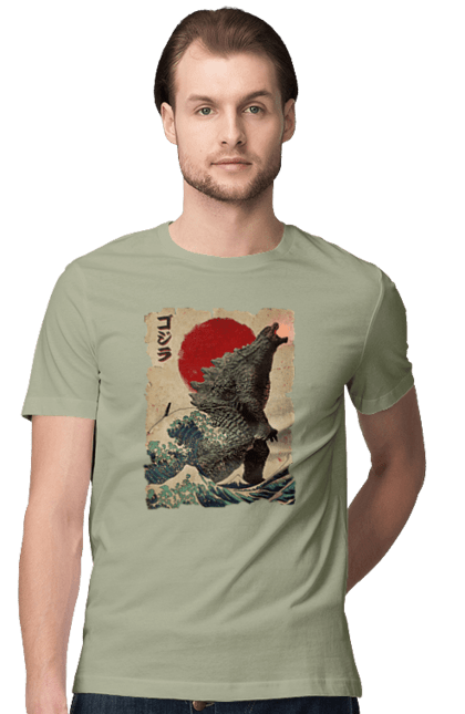 Men's t-shirt with prints Godzilla. Dinosaur, godzilla, japan, kaiju, movie, mutant. 2070702