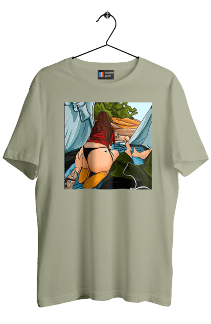 Футболка чоловіча з принтом "Відпочинок З Улюбленою У Палатці". Відпочинок, жопа, палатка, собака. 2070702