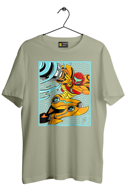 Men's t-shirt with prints Metroid Samus Aran. Game, head hunter, heroine, metroid, power suit, samus aran, video game. 2070702