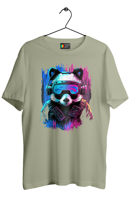 Футболка чоловіча з принтом "Панда в VR шолом". Віртуальна реальність, гік, панда, персонаж, шолом. 2070702