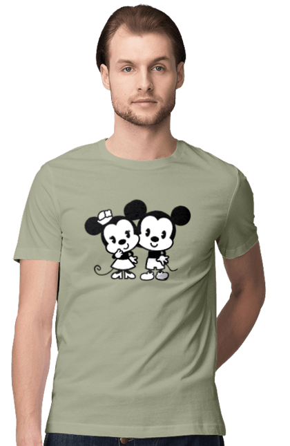 Футболка мужская с принтом Микки Маус и Минни Маус. Mickey mouse, minnie mouse, дисней, микки, микки маус, минни маус, мультфильм. 2070702