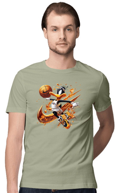 Men's t-shirt with prints Daffy Duck Nike. Cartoon, character, daffy duck, duck, looney tunes, merrie melodies, nike, warner brothers. 2070702