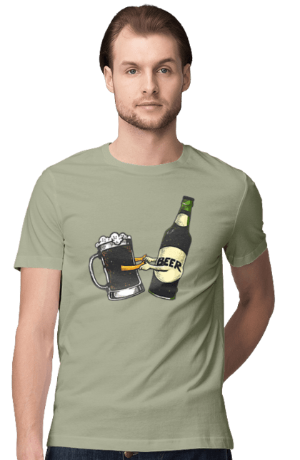 Футболка чоловіча з принтом "Пляшка Пива З Келихом Пива". Келих, пиво, пляшка. 2070702