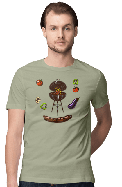 Men`s t-shirt with prints Barbecue Sausage. Barbecue, fry, grill, sausage. 2070702
