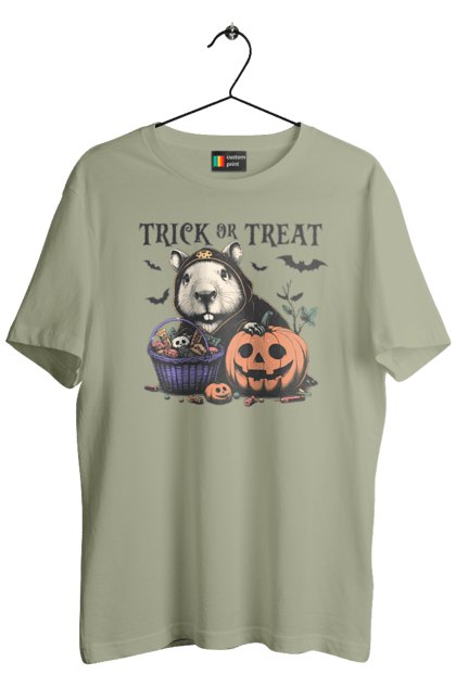 Men's t-shirt with prints Capybara Halloween. Animal, capybara, halloween, holiday, moon, pumpkin, rodent. 2070702