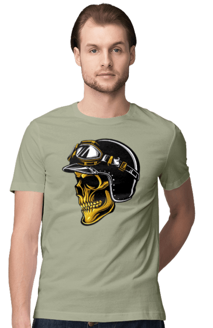 Футболка чоловіча з принтом "Череп в мотошоломі". Крутий, очі, череп, шолом. 2070702