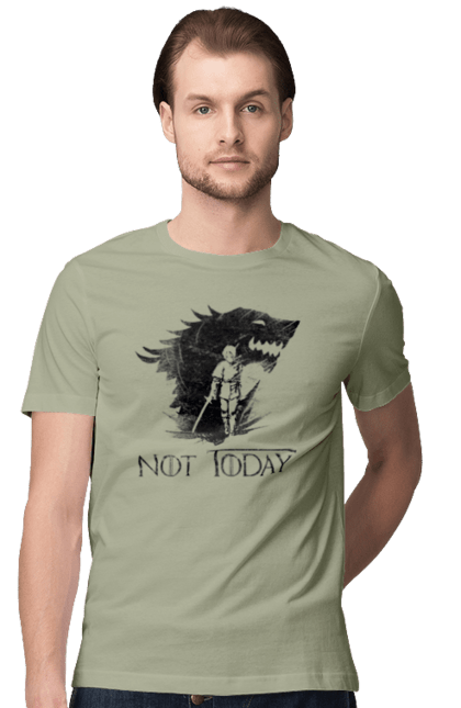 Men's t-shirt with prints Game of Thrones Arya. Arya, game, got, not today, stark, starks, thrones, tv show, wolf, wolves. 2070702