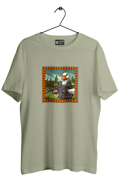 Футболка чоловіча з принтом "Гусячий десант". Біологічна зброя, бойові гуси, військовий гусак, гусячий десант, зброєні сили, прапор, символіка, україна. 2070702