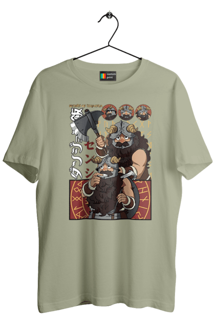 Men's t-shirt with prints Danjon Meshi Senshi. Anime, danjon meshi, dungeon, dwarf, manga, senshi. 2070702