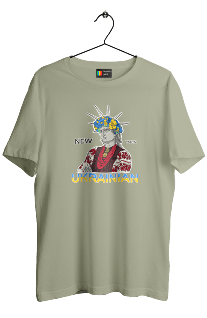 Men`s t-shirt with prints UA & NY. Embroidered shirt, new york, statue of liberty, ukraine, wreath. 2070702