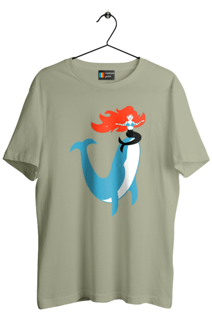 Футболка чоловіча з принтом "Русалка І Кит". Кит, море, русалка. 2070702