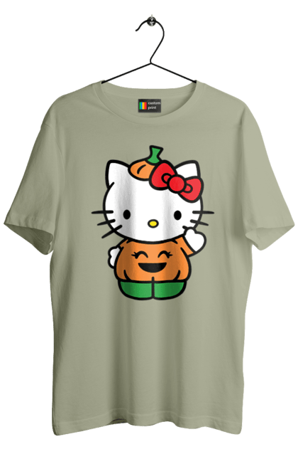 Футболка чоловіча з принтом "Хелло Кітті Хелловін". Halloween, hello kitty, бренд, гарбуз, кошеня, персонаж, хелло кітті, хелловін. 2070702