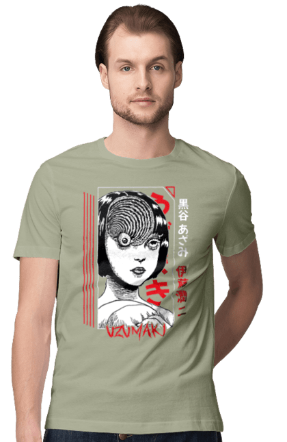 Men's t-shirt with prints Uzumaki. Anime, horror, kurouzu-cho, kurozu, manga, spiral, uzumaki. 2070702