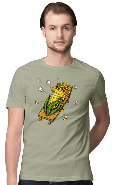 Футболка чоловіча з принтом "Кукурудза Загоряє На Лежаках". Кукурудза, лежак, попкорн. 2070702
