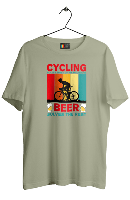 Футболка чоловіча з принтом "Cycling Beer". Алкоголь, брутальні, велосипед, веселі, для спортсменів, літні, пиво, спорт, чоловічі. 2070702