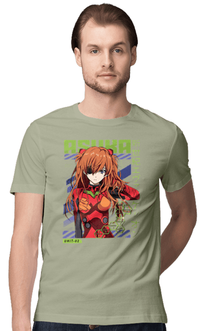 Men's t-shirt with prints Evangelion Asuka. Anime, asuka, asuka langley sorry, eva 02, evangelion, eve, kaoru, manga, ray, shinji. 2070702