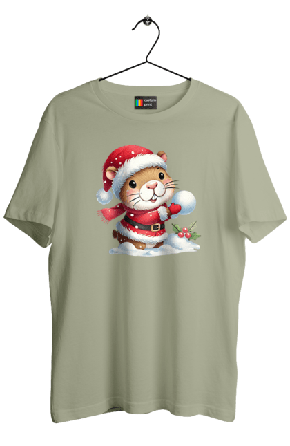 Men's t-shirt with prints Capybara playing snowballs. Animal, capybara, christmas, christmas capybara, game, gift, holiday, new year, santa, snowballs. 2070702