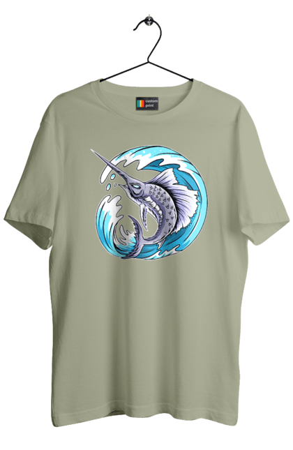 Men`s t-shirt with prints Fish Sword And Wave. Swordfish, wave. 2070702