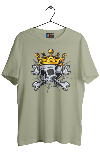 Men's t-shirt with prints Skull with crown. Bones, crown, king, scull, teeth, web. 2070702