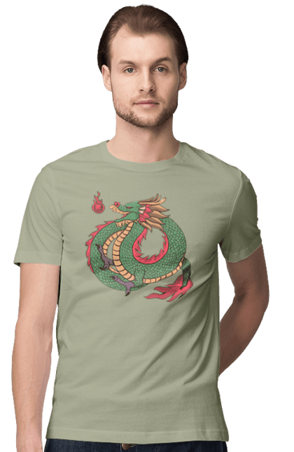 Men's t-shirt with prints The Dragon. Animal, chinese dragon, dragon, green dragon, symbol. 2070702