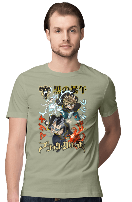 Men's t-shirt with prints Black Clover Magna Swing and Luck Voltia. Anime, black clover, luck voltia, magna swing, manga, wizard king. 2070702