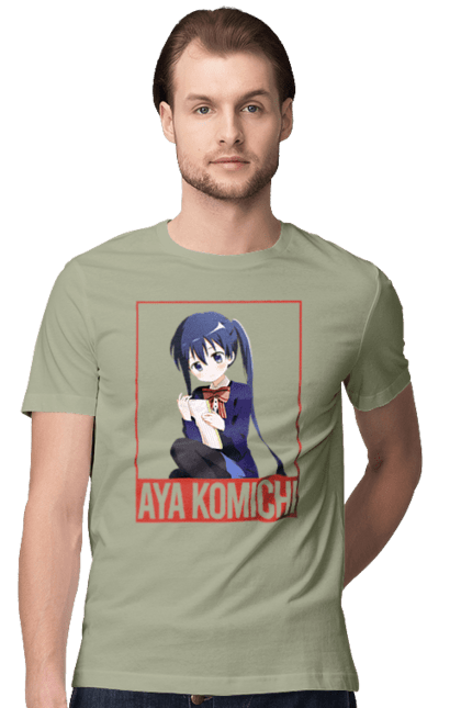 Футболка мужская с принтом Золотая мозаика Ая Комити. Anime, aya komichi, kiniro mosaic, kinmoza, manga, аниме, ая комити, золотая мозаика, комити, манга. 2070702