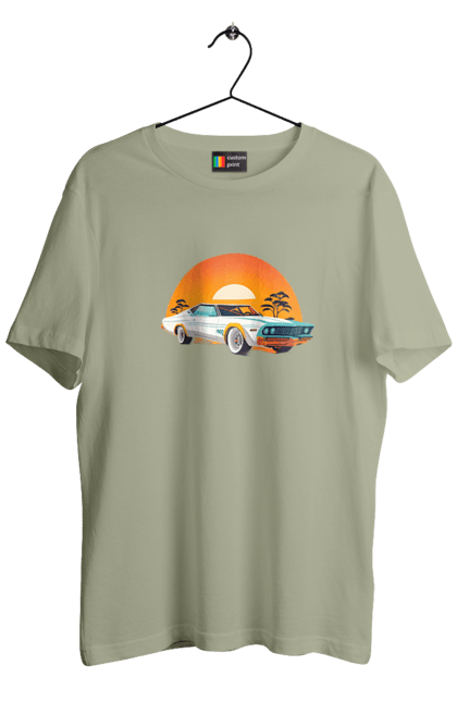 Футболка чоловіча з принтом "Гарне авто на закаті". Авто, закат, солнце. 2070702