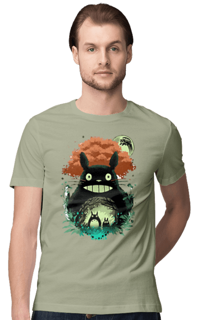 Men's t-shirt with prints Totoro. Adventures, anime, comedy drama, fantasy, film, my neighbor totoro, tv series. 2070702