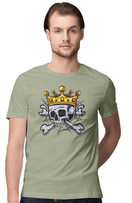 Men's t-shirt with prints Skull with crown. Bones, crown, king, scull, teeth, web. 2070702