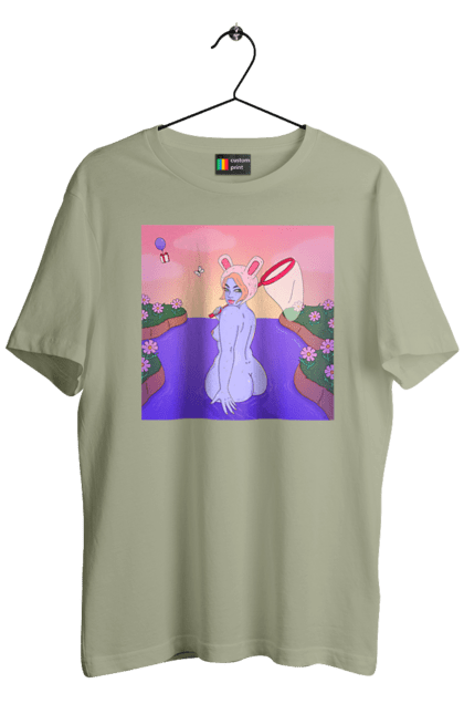 Men`s t-shirt with prints Purple Girl On The Hunt. Girl, naked, net. 2070702