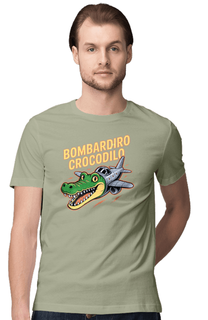 Футболка чоловіча з принтом "Bombardino Crocodilo". Bombardino, bombardino crocodilo, crocodilo, бомбардиро крокодило, бомбардіно крокоділо, крокодил, крокодил літак, крокодил мем, мем бомбардине крокодило, меми. 2070702