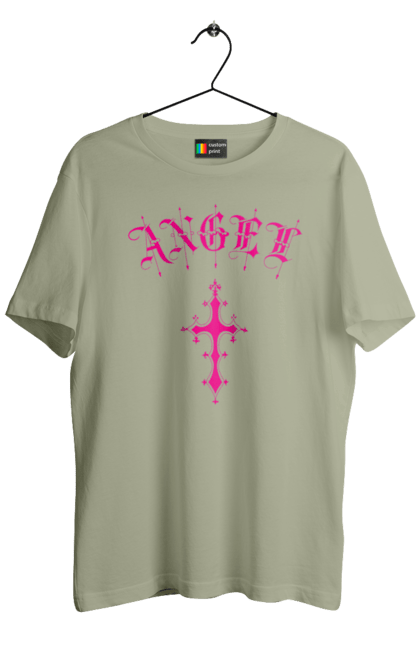 Men's t-shirt with prints Logo Angel. Angel, cross, gothic, gothick style, logo, pink. 2070702