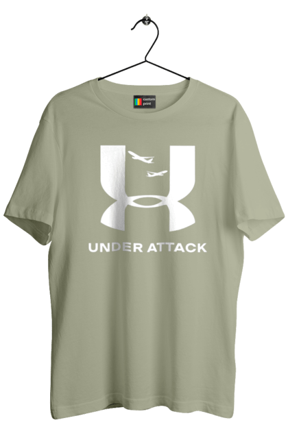 Футболка чоловіча з принтом "Under Attack white". Андер армор, бренди, гумор, приколи, прикольні, ундер армор. 2070702