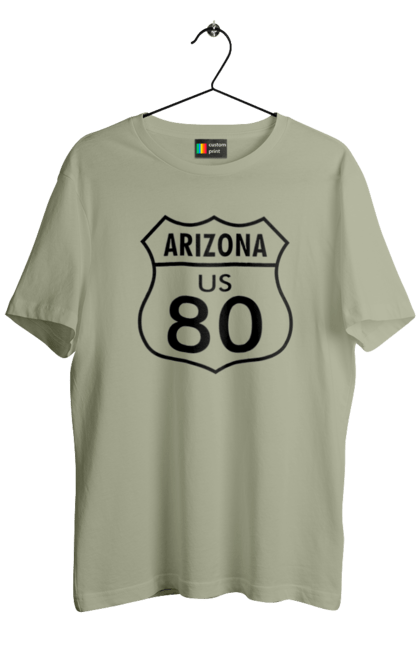 Men`s t-shirt with prints Route 80. Bike, biker, biker club, bikers club, brother, brutal, dude, hot asphalt, hot horse, hot rod, motorcycle, motorcyclist, real man, road 50, road 66, road 80, roads of america, roads of ukraine, roads we choose, speed, take, thirst for speed. 2070702
