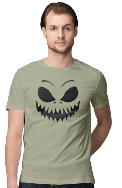 Men's t-shirt with prints Halloween pumpkin face. Costume, halloween, holiday, october, october 31, pumpkin, scary, sweets, trick or treat. 2070702